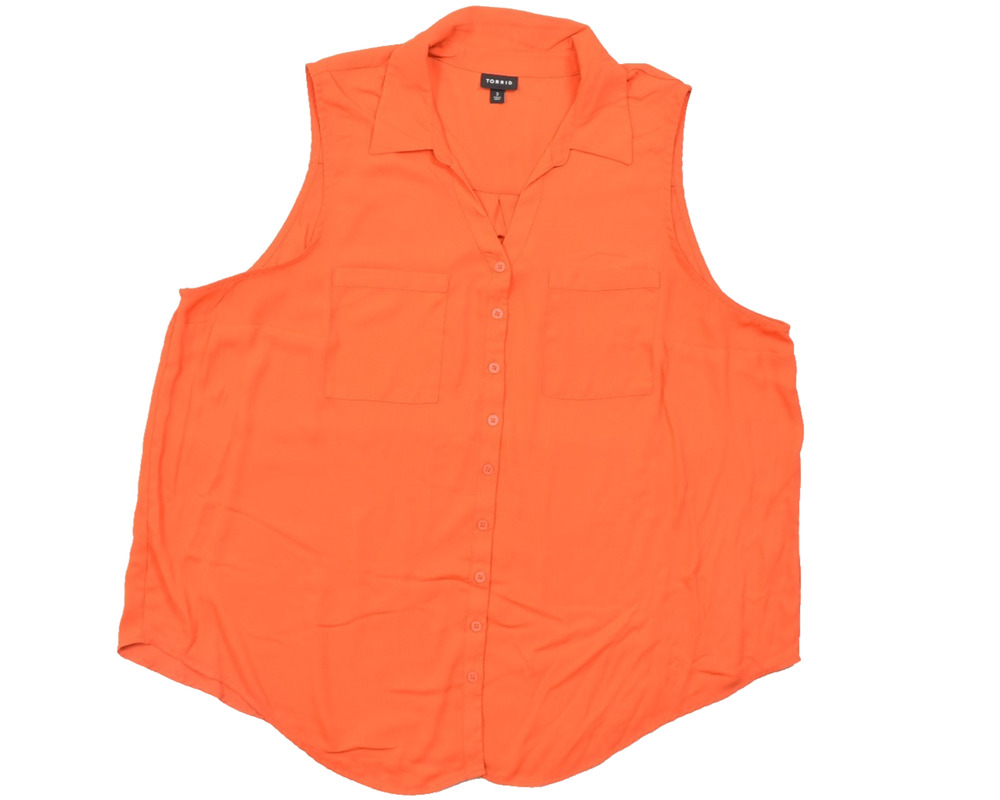 Torrid Women's Plus Size 3 Orange Sleeveless Button Down Blouse Polyester
